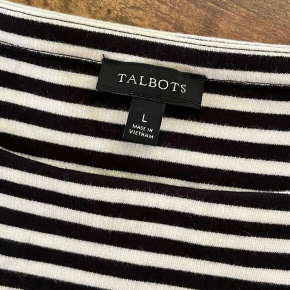 Talbots Womens Tunic Top Sz L Black White Stripe Cotton Pullover Blouse Nautical - Picture 6 of 6